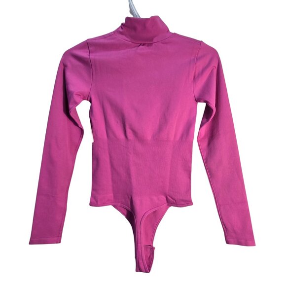 NWT | MANGOPOP Pink Ribbed Knit High Neck Thong Bodysuit Shapewear | XSmall - Picture 2 of 5